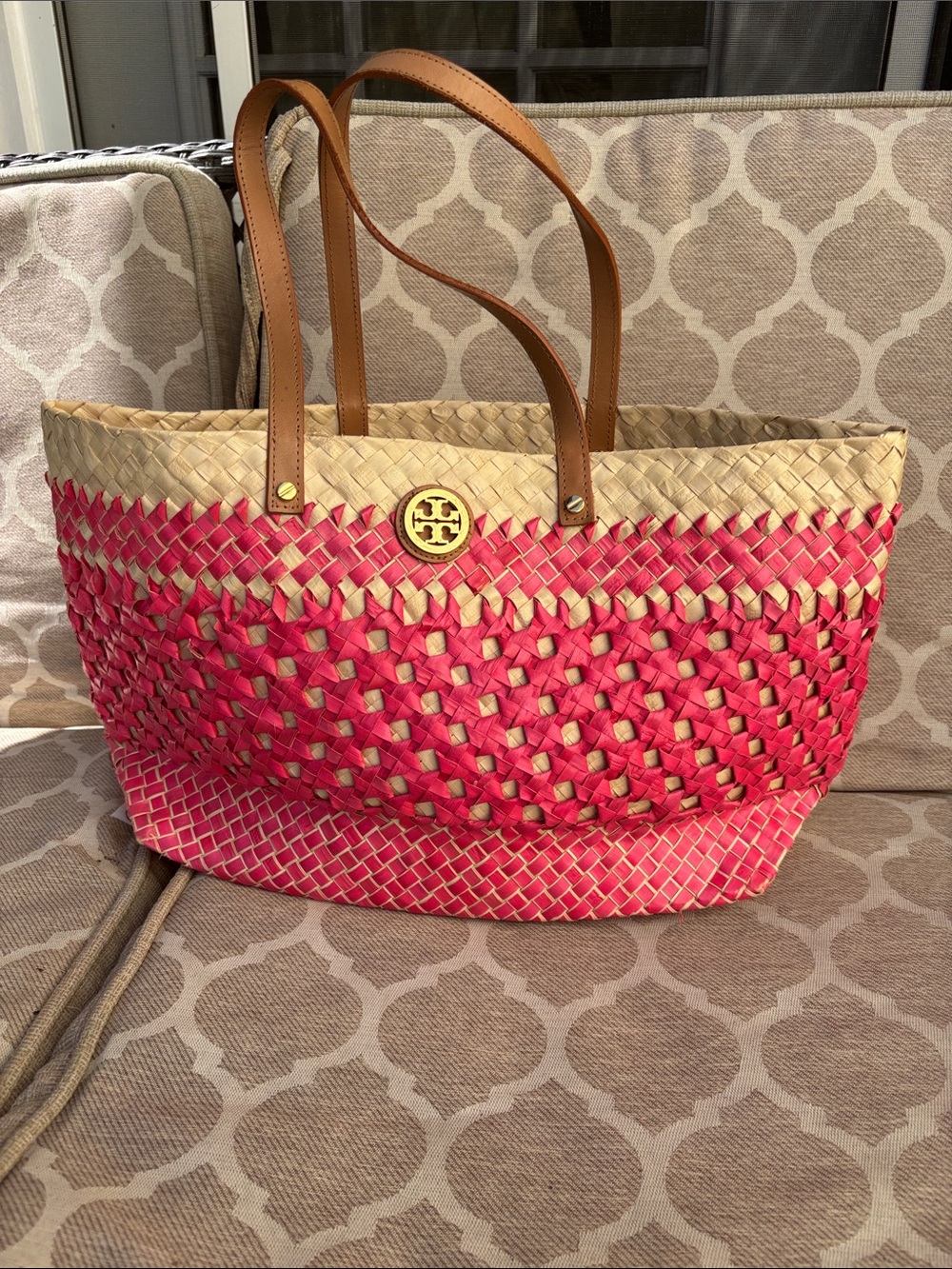 Tory Burch Straw Raffia Basket Tote Bag